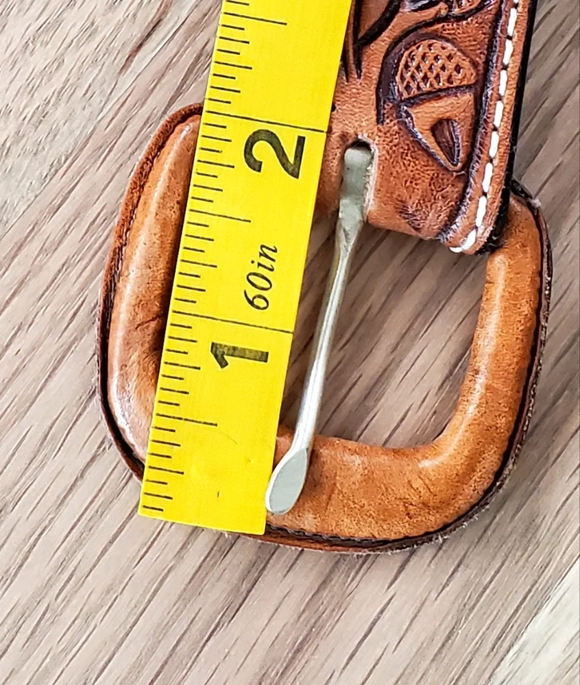 Vogt Russet Brown Hand Tooled Acorn/Leaf Leather Belt, 48